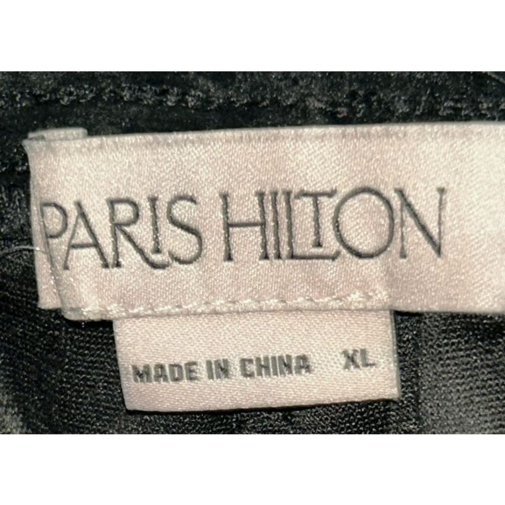 Paris Hilton Rhinestone Embossed "Iconic" Black Velour Track Lounge Pants XL - Picture 6 of 7